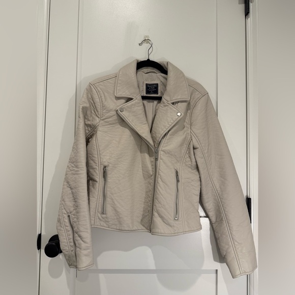 Abercrombie & Fitch Faux Leather Jacket Extra Large Beige Biker Motorcycle AF - Picture 1 of 7